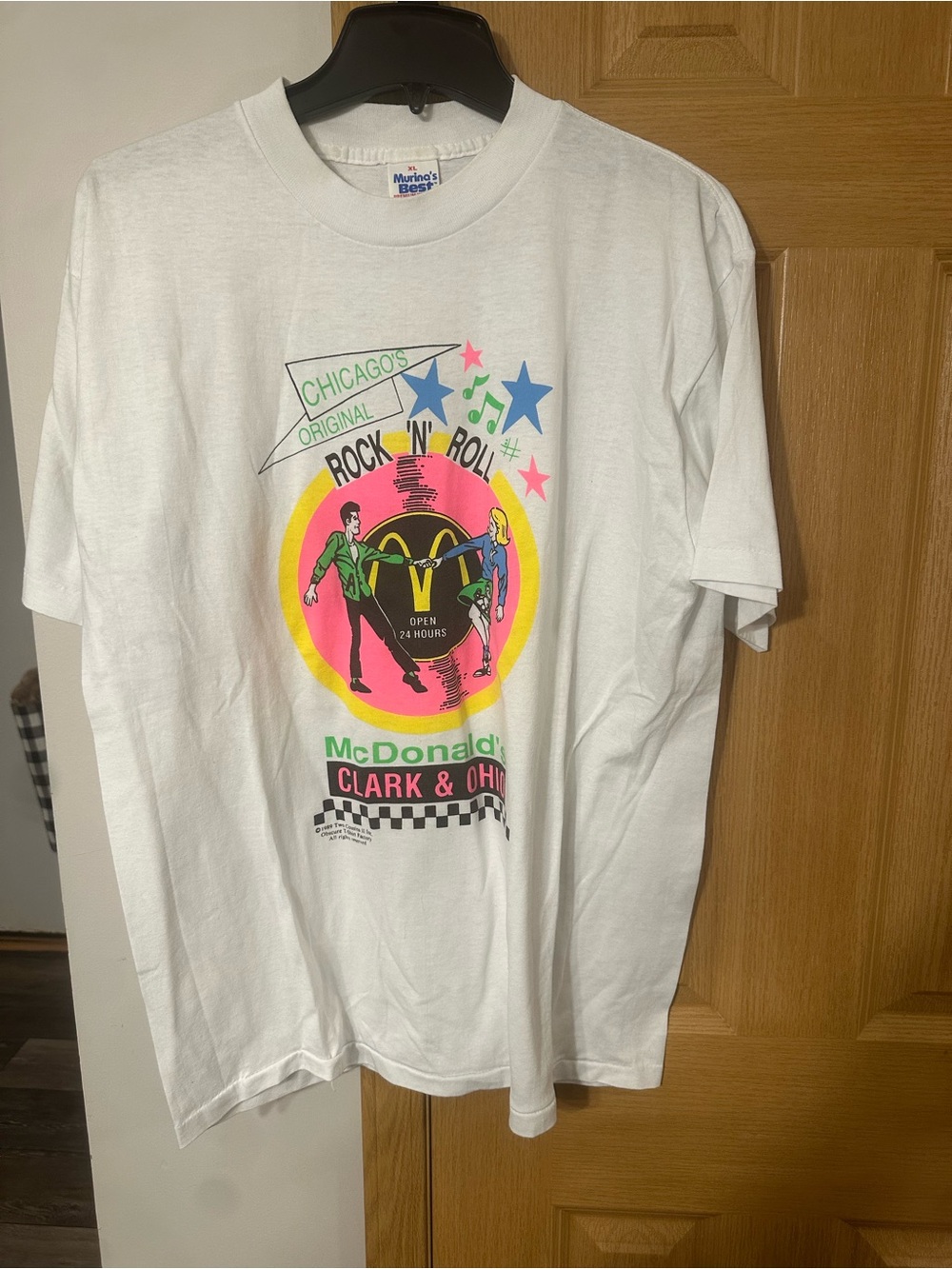 Vintage McDonald's White Neon Rock 'N' Roll Graphic Tee Chicago